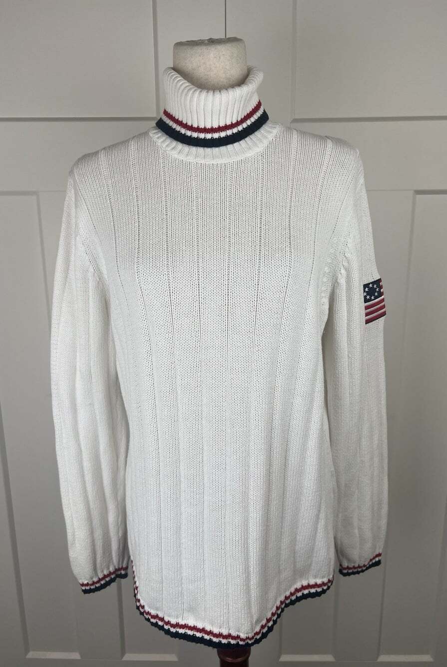 Vintage Casual Corner Sweater Womens XL Cotton American Flag Turtleneck USA